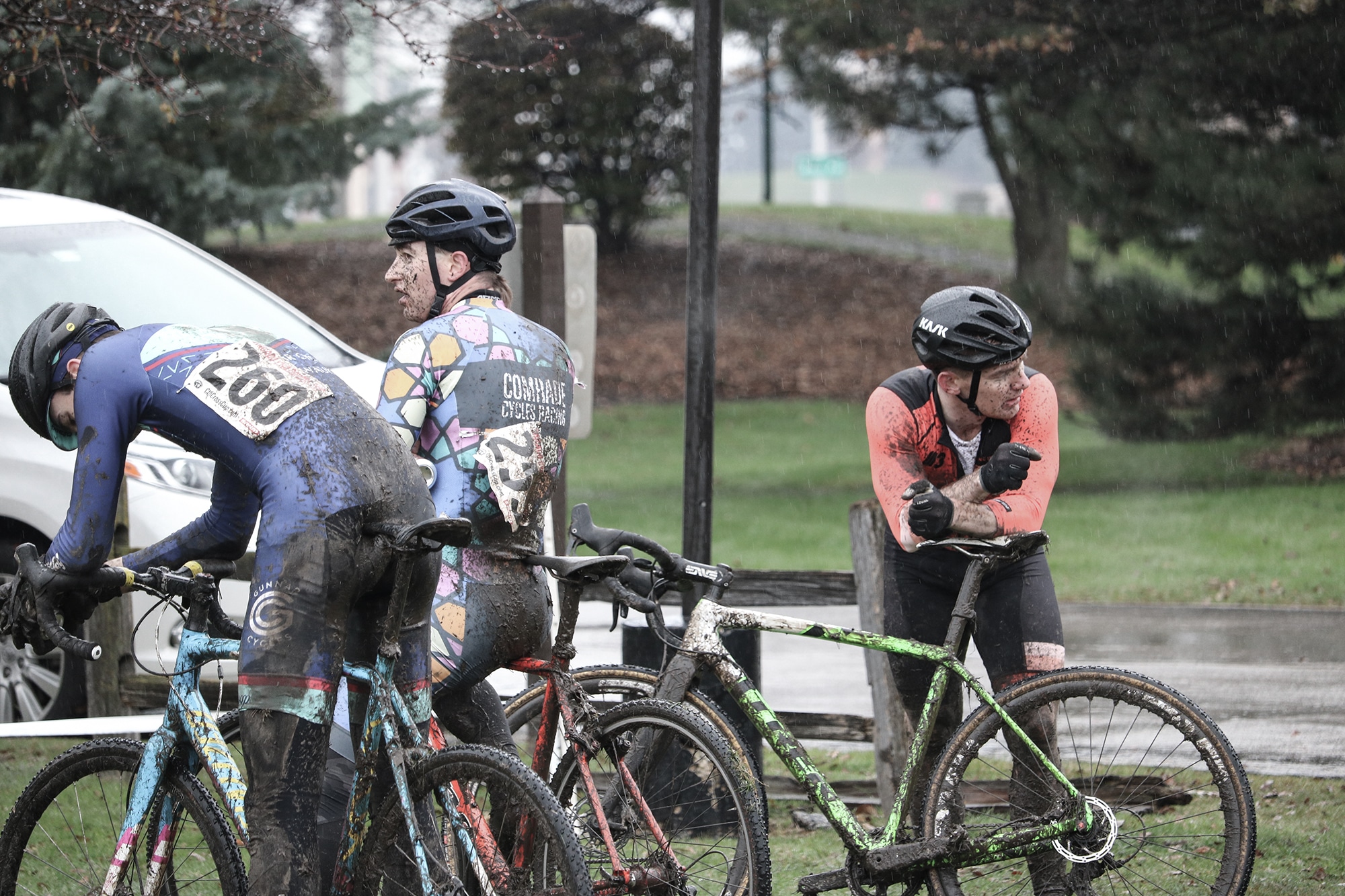 Cyclists after cyclocross race