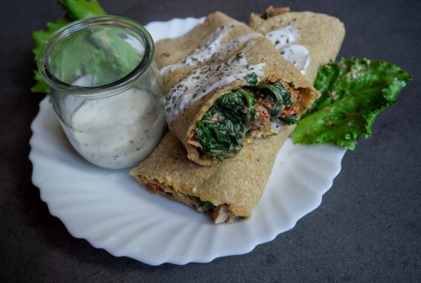 Pancakes with chicken, ready to eat