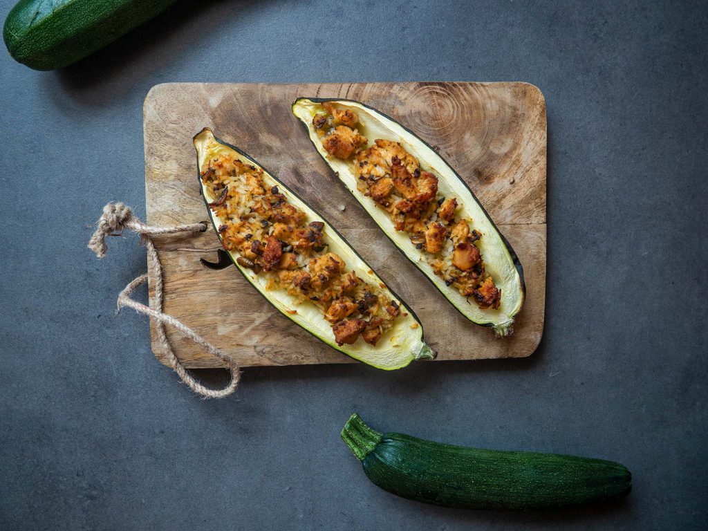 Stuffed zucchini with rice ready to eat