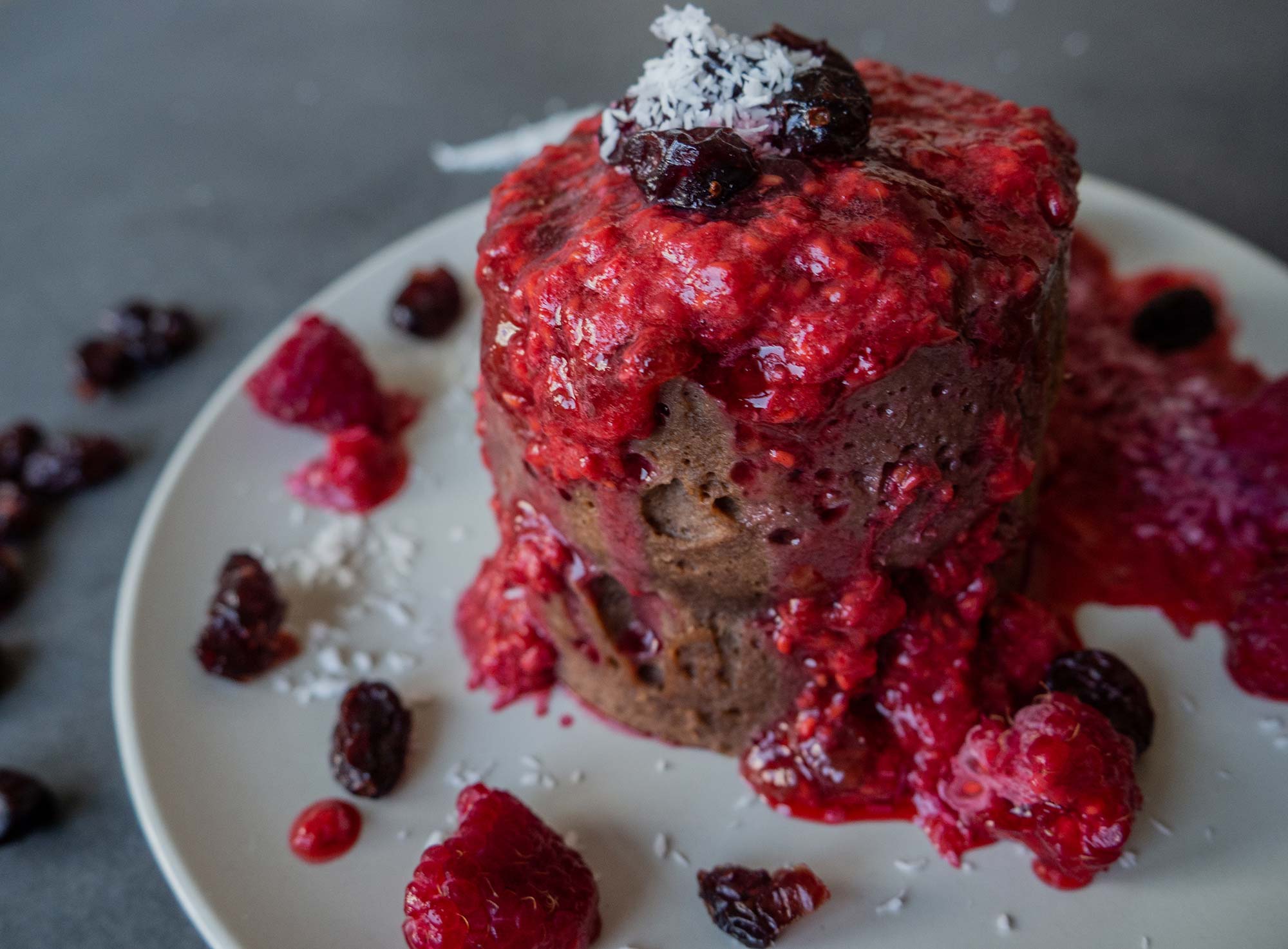 Chocolate mug cake with raspberry mousse recipe