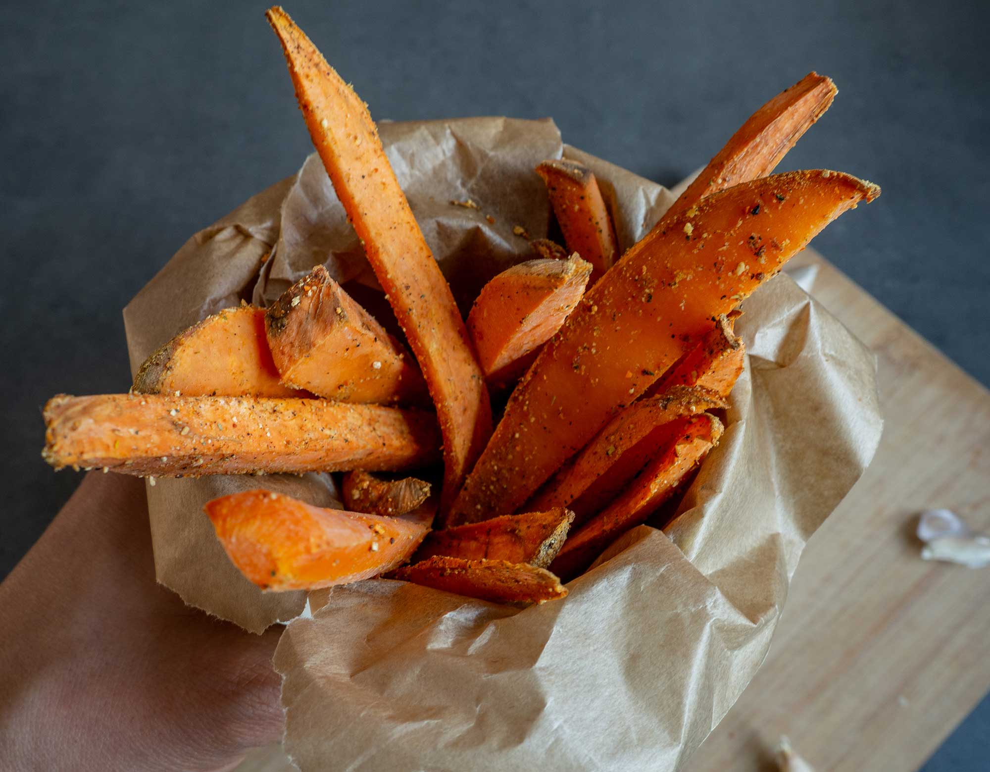 sweet potato fries in bucket