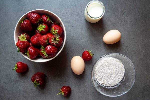strawberries, flour, eggs, milk, carb cycling meal plan