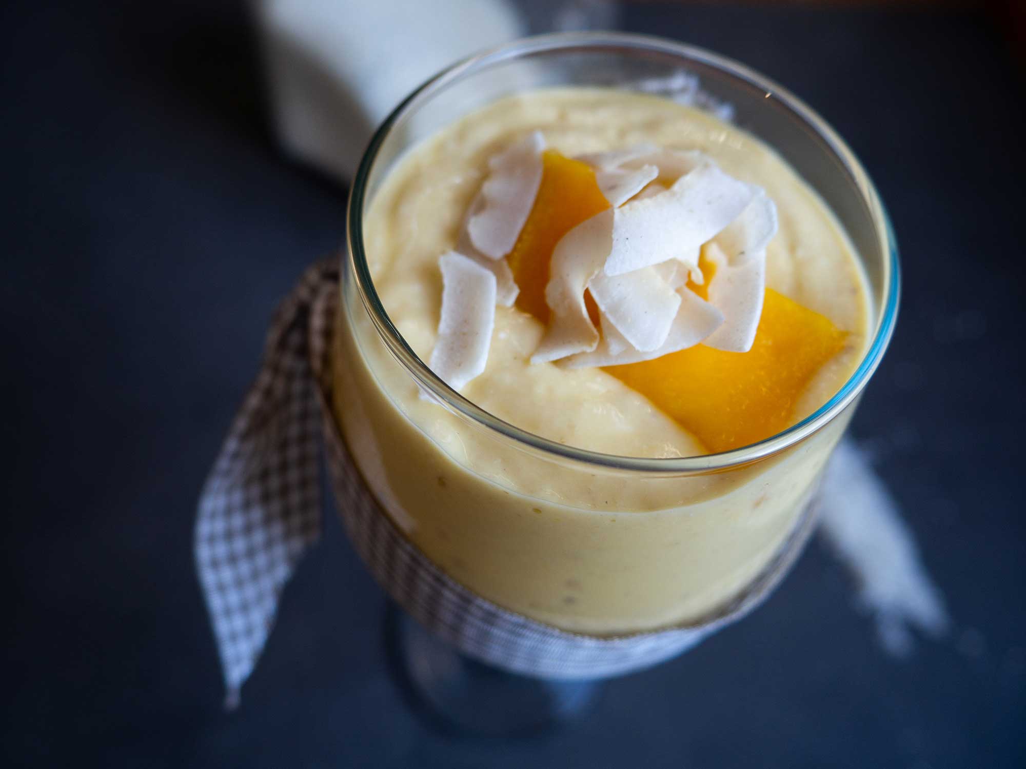 coconut mango cocktail in glass