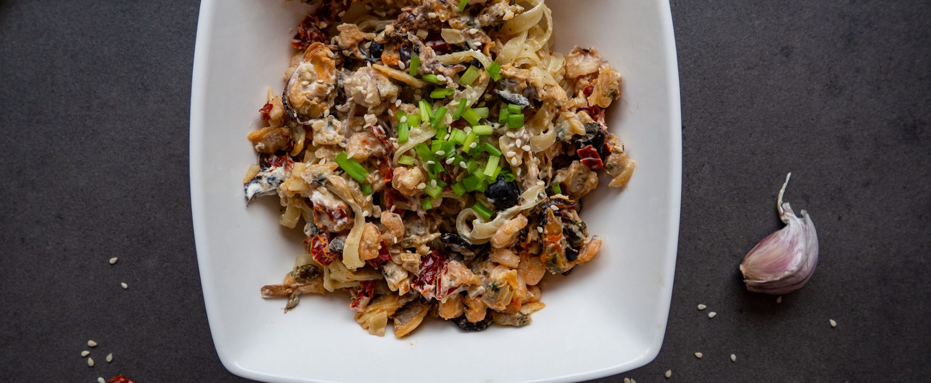 Spaghetti with Seafood in bowl