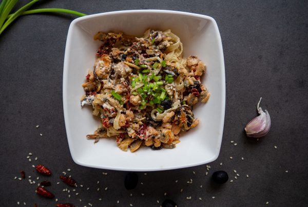 Spaghetti with Seafood in bowl