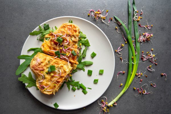 Waffles with cheese and ham